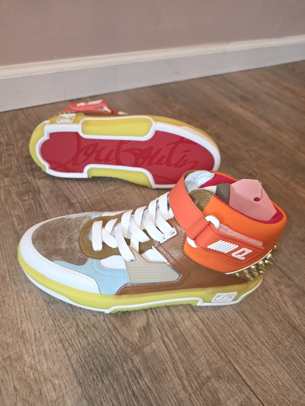 Christian Louboutin Multicolor High-Top Sneakers in Orange, Brown, Yellow, Red